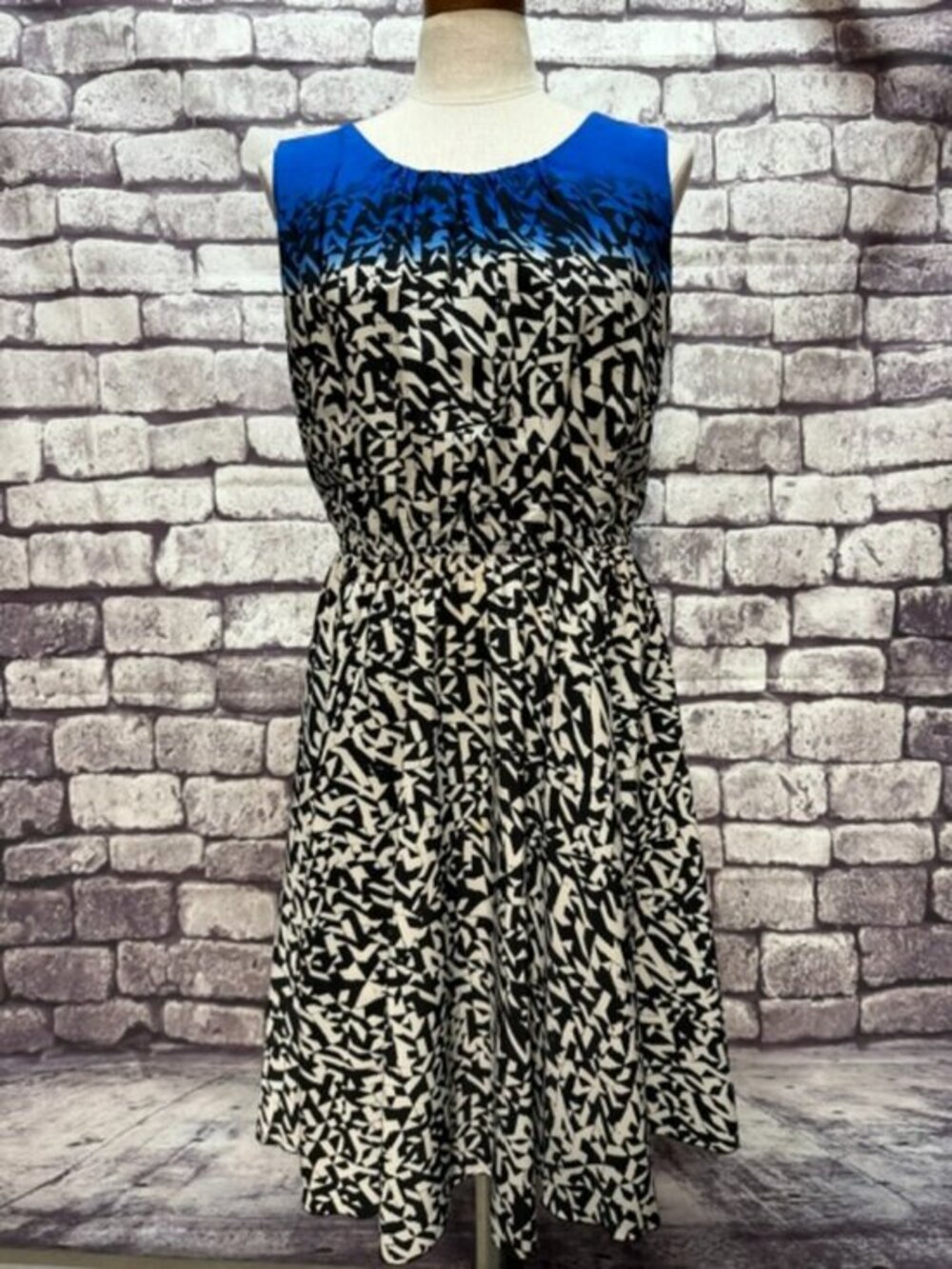 Alfani Black, White & Blue Sleeveless Dress Size 10